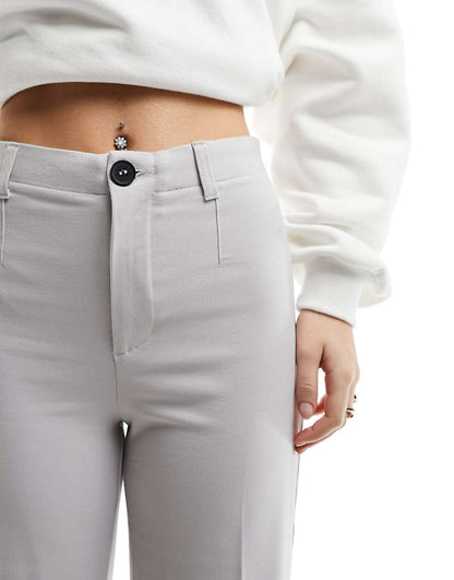 Bershka wide leg tailored pants in pale gray