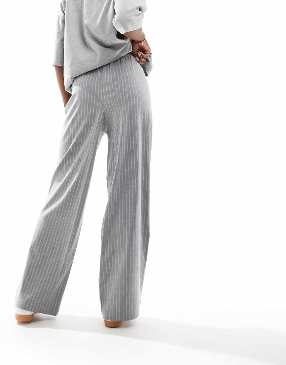 ASOS DESIGN tailored pull on pants in gray pinstripe