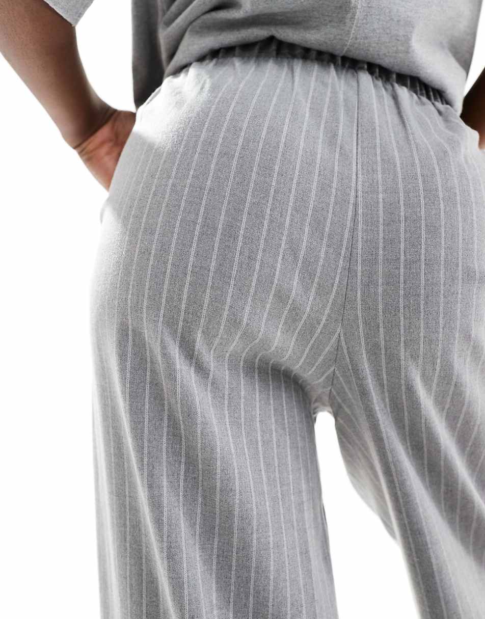 ASOS DESIGN tailored pull on pants in gray pinstripe