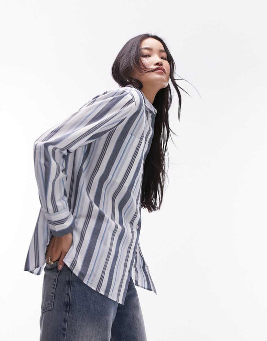 Topshop shirt in multi blue stripe