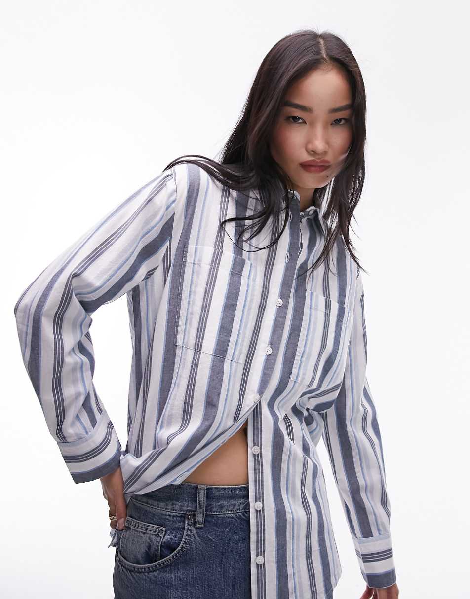 Topshop shirt in multi blue stripe