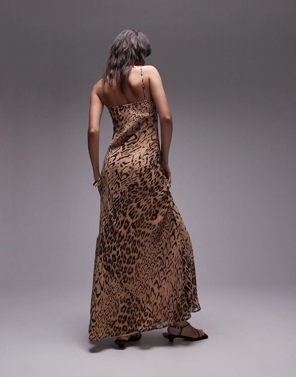 Topshop animal embellished maxi slip dress in brown