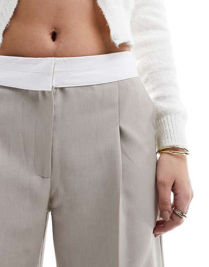 Miss Selfridge fold over waistband pants in stone
