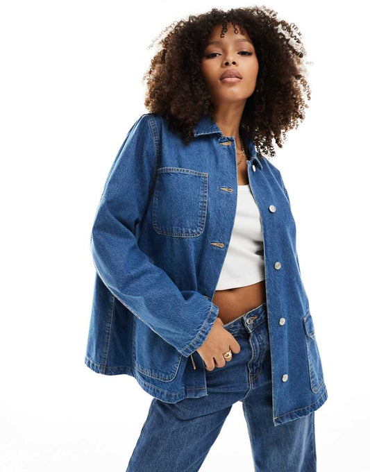 ASOS DESIGN denim workwear jacket in midwash blue