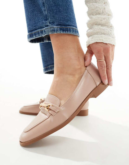 ASOS DESIGN Verity loafer flat shoes with trim in blush