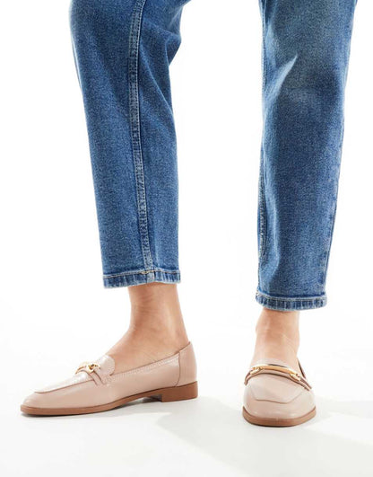 ASOS DESIGN Verity loafer flat shoes with trim in blush