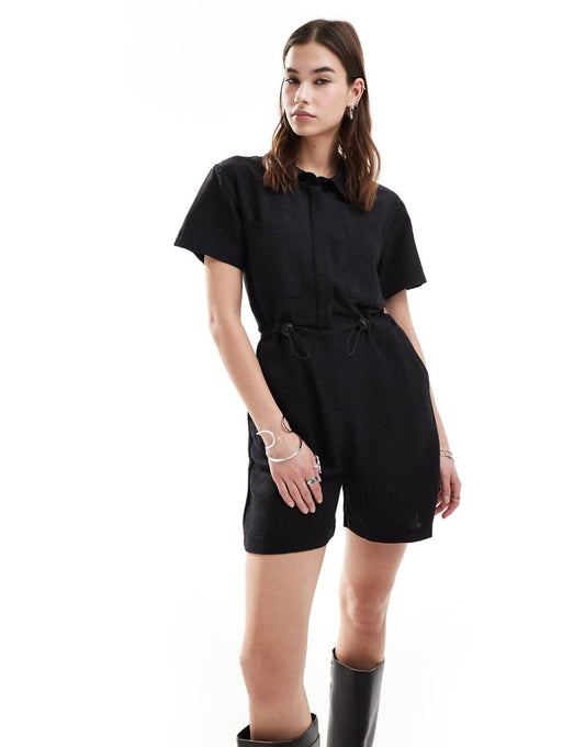 Reclaimed Vintage linen romper in black