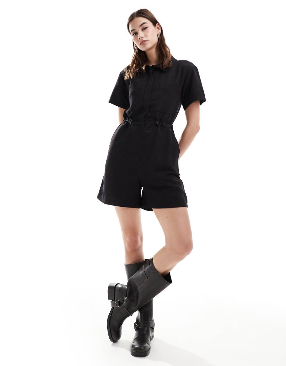 Reclaimed Vintage linen romper in black