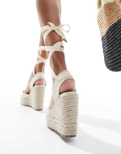 ASOS DESIGN Tyra closed toe wedges in natural linen