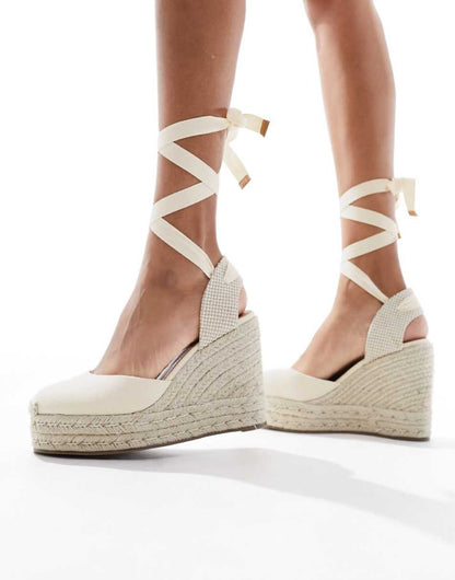 ASOS DESIGN Tyra closed toe wedges in natural linen