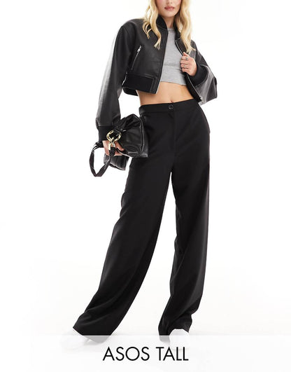 ASOS DESIGN Tall wide leg tailored dad pant in black