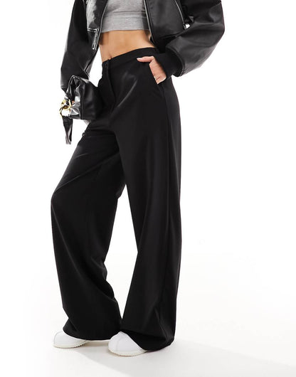 ASOS DESIGN Tall wide leg tailored dad pant in black