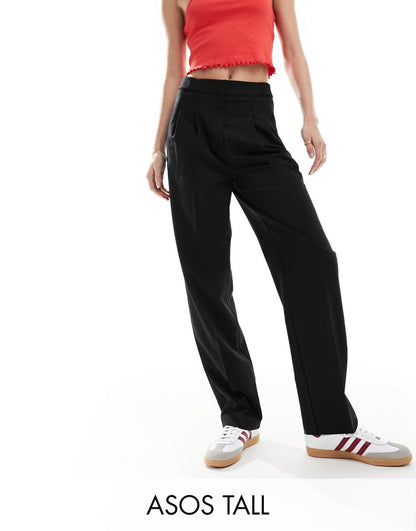 ASOS DESIGN Tall tailored barrel leg pant in black