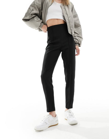 ASOS DESIGN Tall high waist seamed detail tailored pants in black
