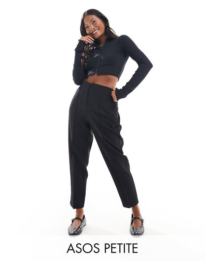 ASOS DESIGN Petite high waist seamed detail tailored pants in black