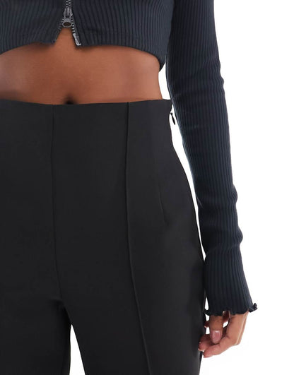 ASOS DESIGN Petite high waist seamed detail tailored pants in black