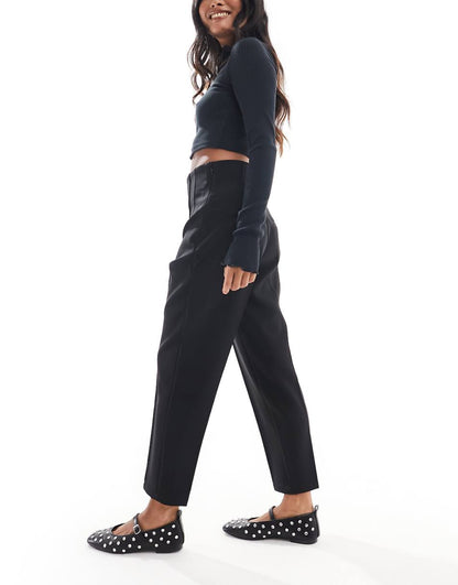 ASOS DESIGN Petite high waist seamed detail tailored pants in black
