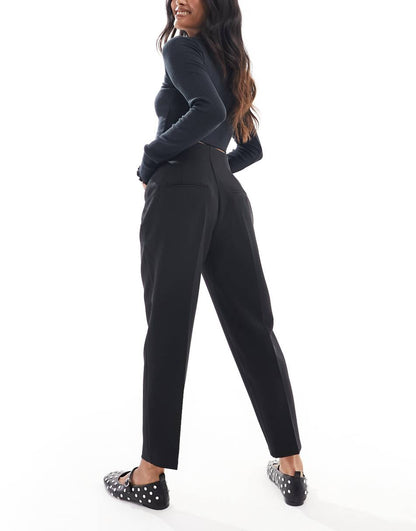 ASOS DESIGN Petite high waist seamed detail tailored pants in black