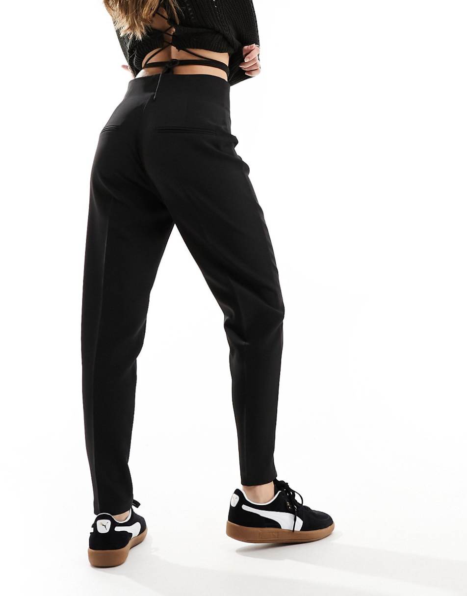 ASOS DESIGN high waist seamed detail tailored pants in black