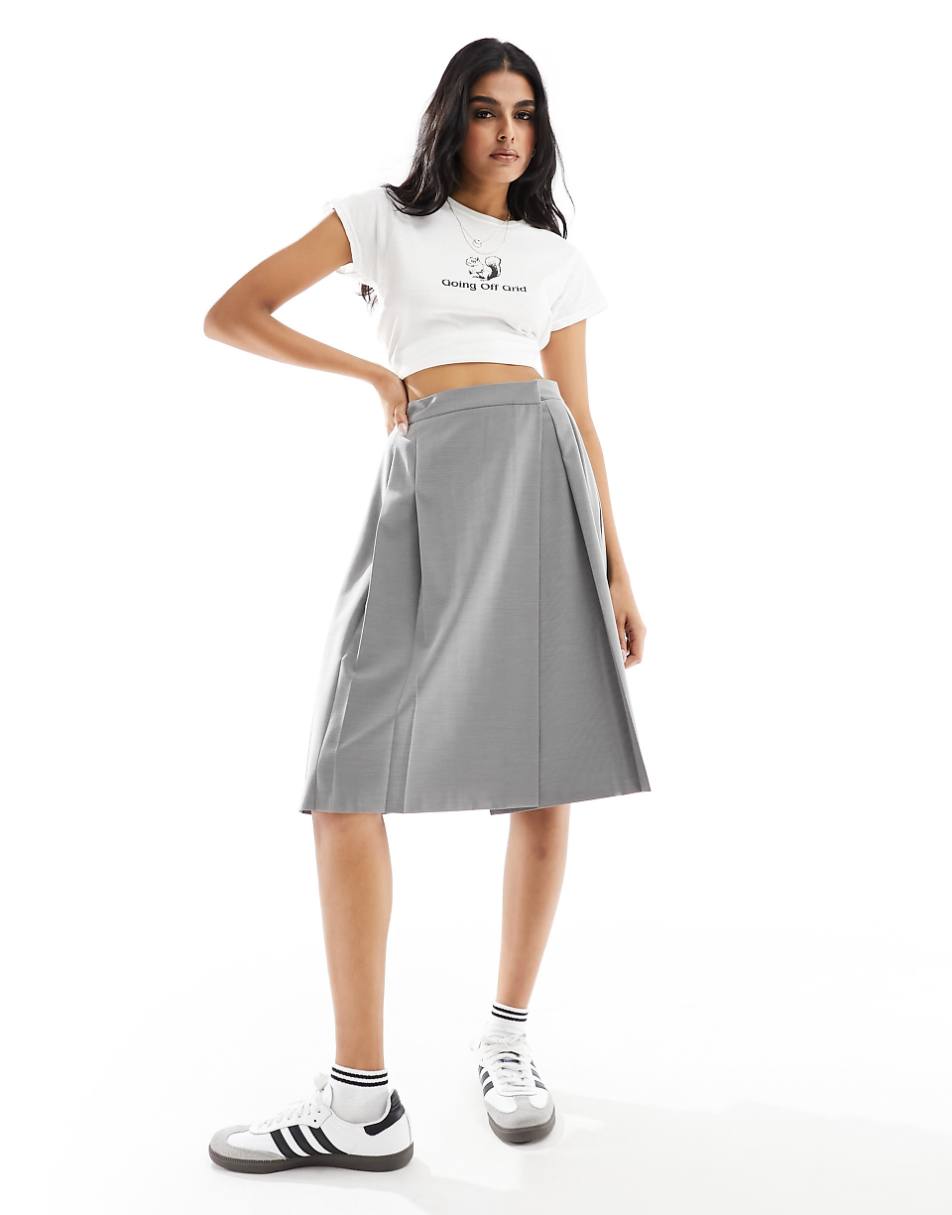ASOS DESIGN tailored pleated midi skirt in gray