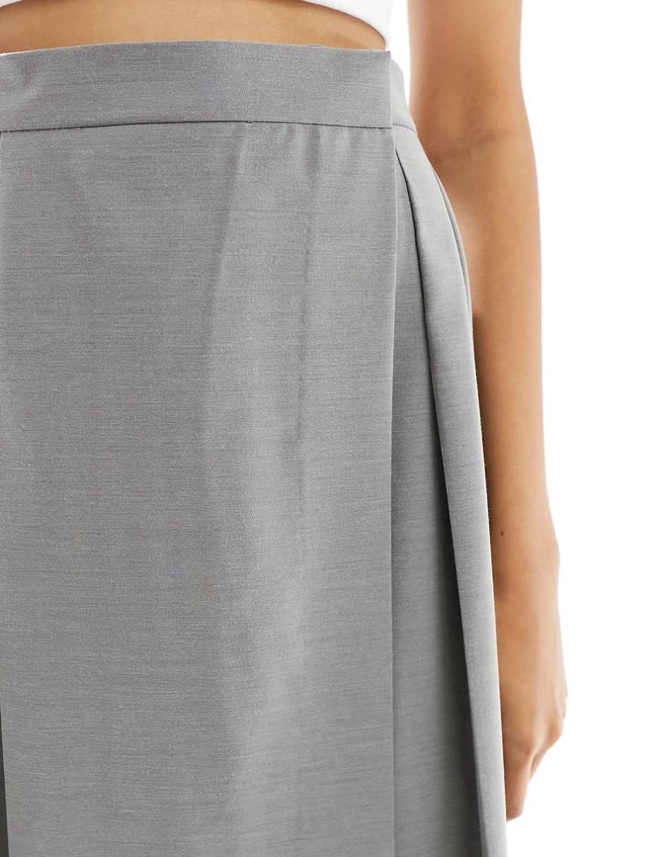 ASOS DESIGN tailored pleated midi skirt in gray