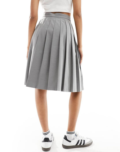 ASOS DESIGN tailored pleated midi skirt in gray