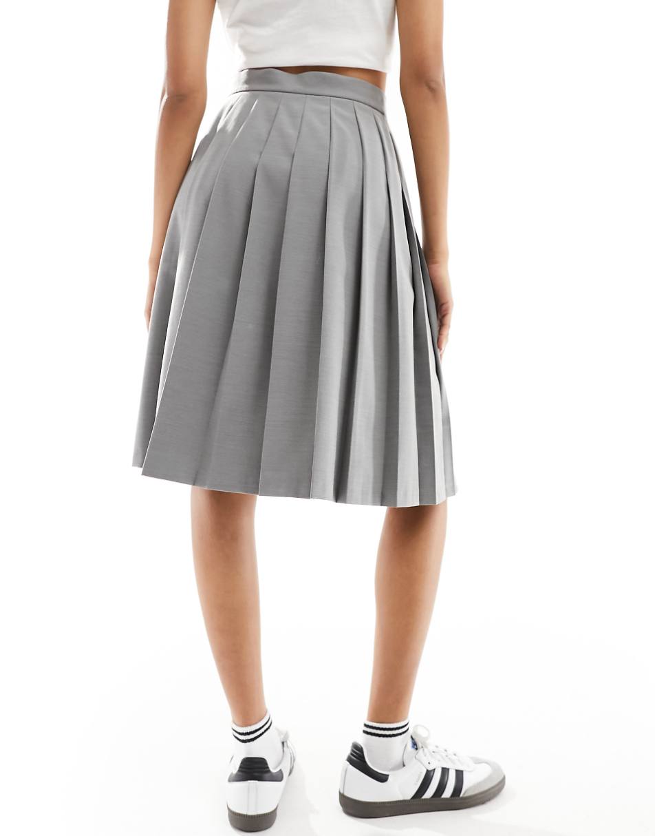 ASOS DESIGN tailored pleated midi skirt in gray