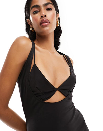 ASOS DESIGN softline midi dress with super scoop bra detail in black