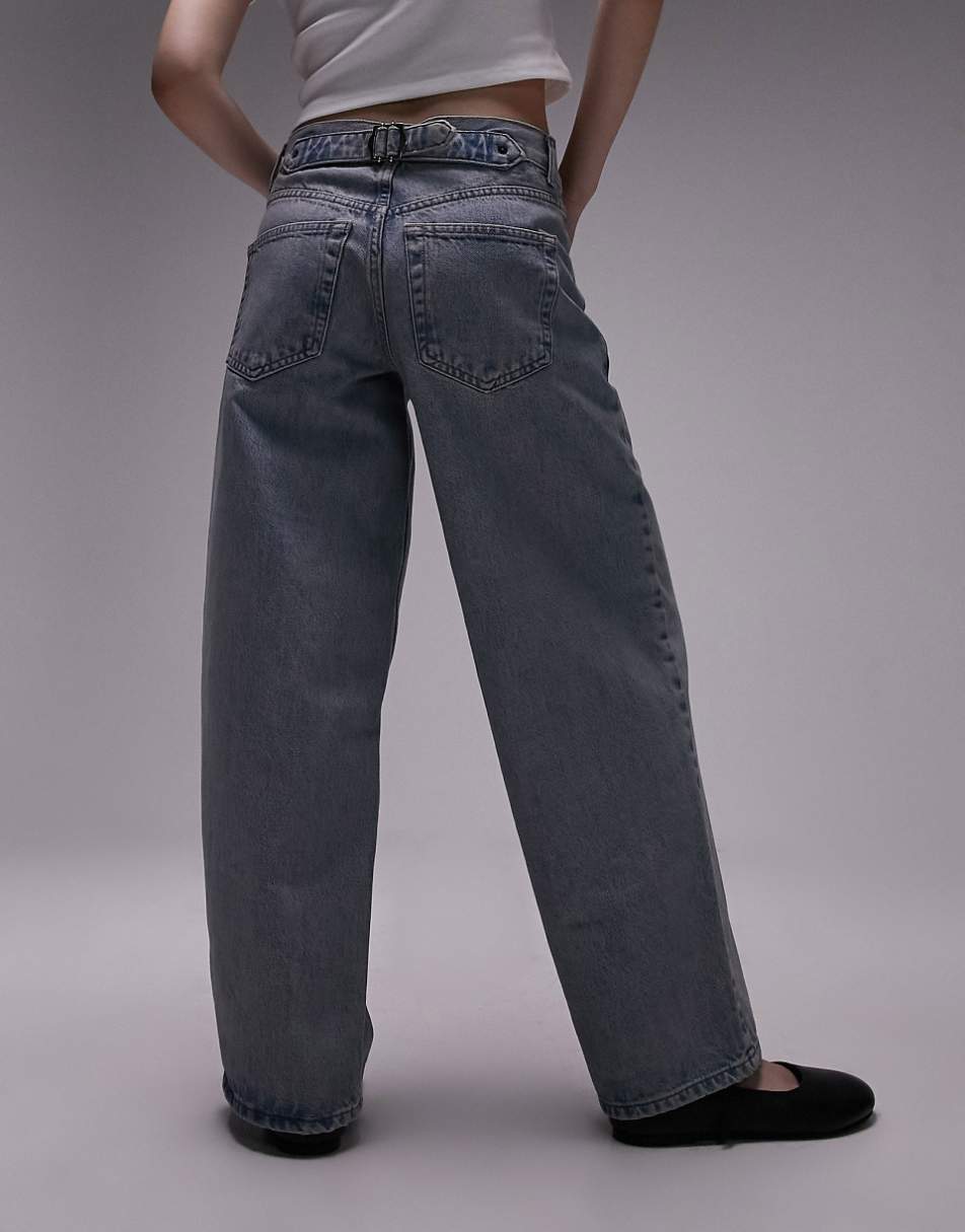 Topshop Petite high rise Cinch back jeans in vintage bleach