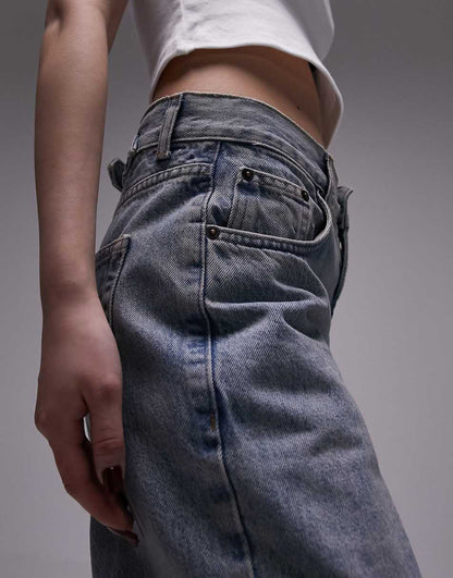 Topshop Petite high rise Cinch back jeans in vintage bleach