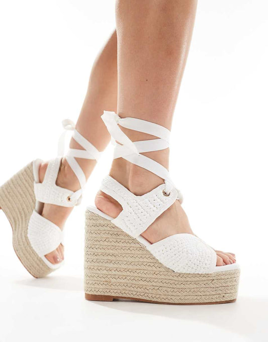 Public Desire Solstice heeled espadrilles with woven straps in white