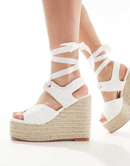 Public Desire Solstice heeled espadrilles with woven straps in white