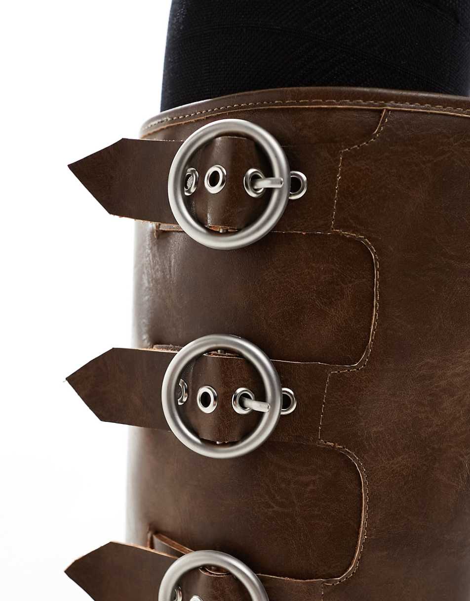 Public Desire Fetish heeled biker boots in tan