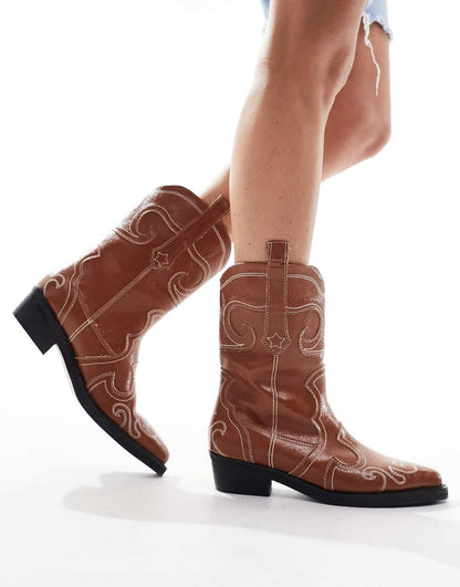 Public Desire Folklore ankle western boots in tan
