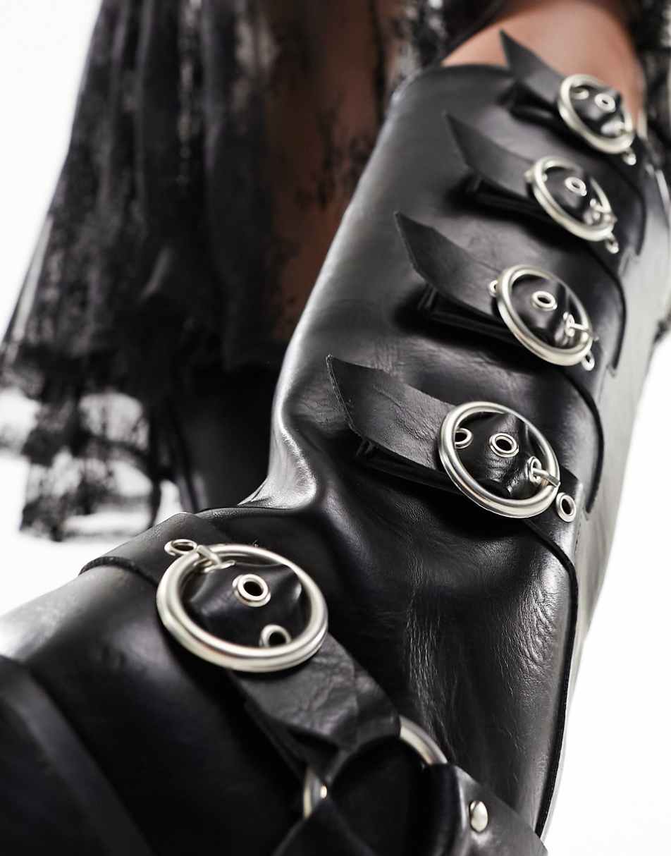 Public Desire Wide Fit Fetish heeled moto boots in black