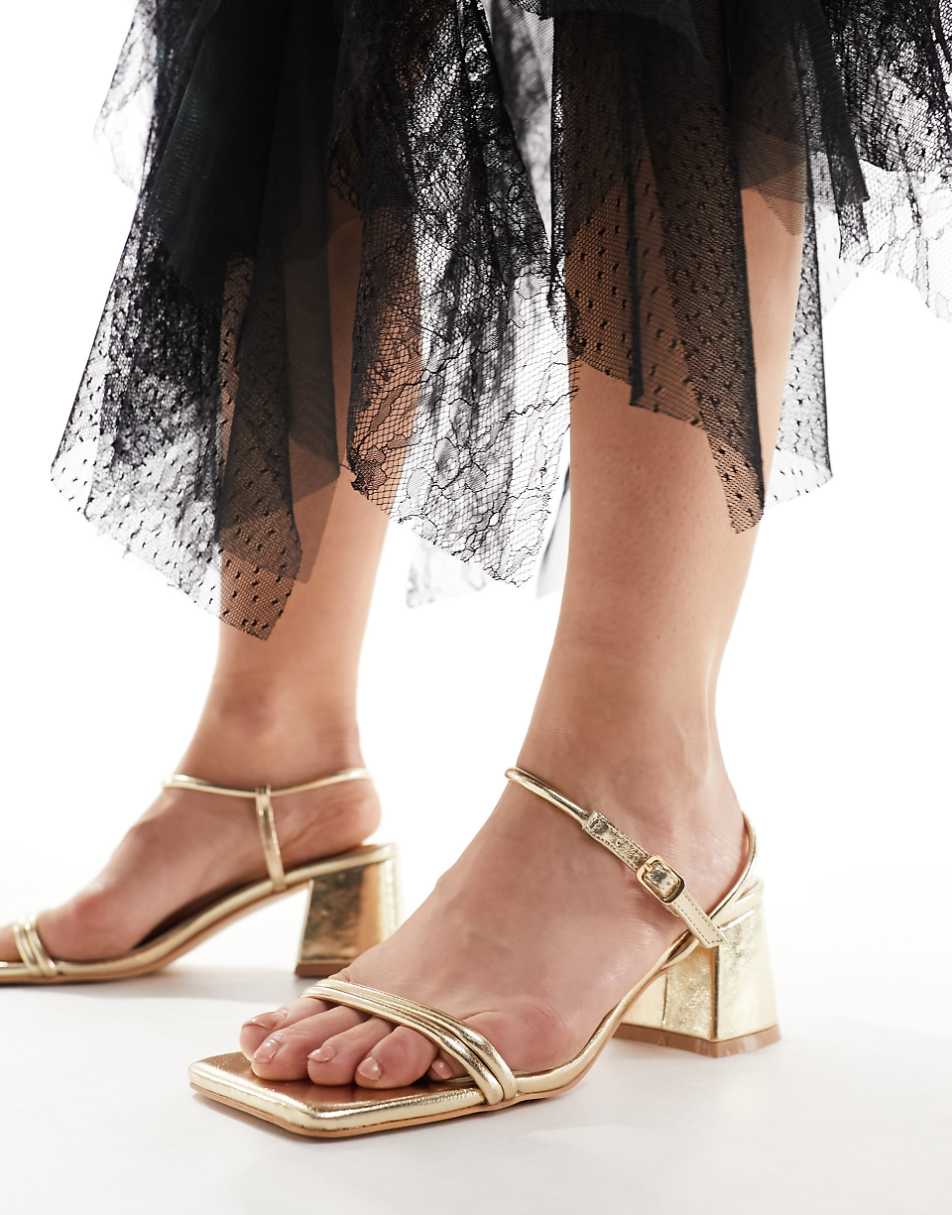 Public Desire Wide Fit Oracle mid heeled sandal in gold