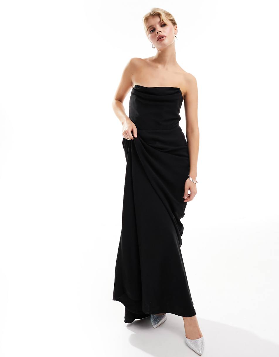 Six Stories Bridesmaids strapless ruched maxi dress in black