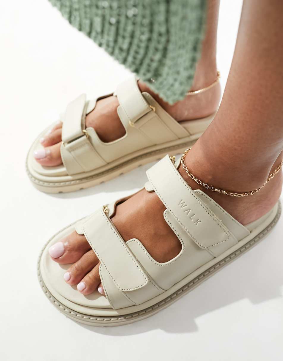 Walk London Budapest Double Strap Sandals In Off White Leather