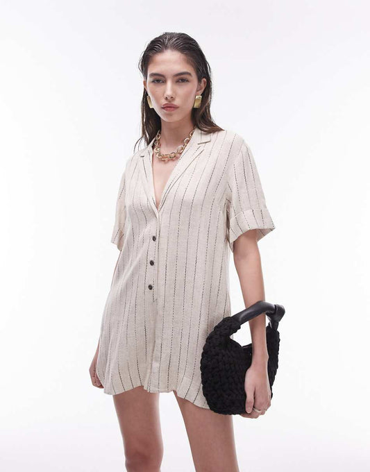 Topshop button down romper in natural stripe