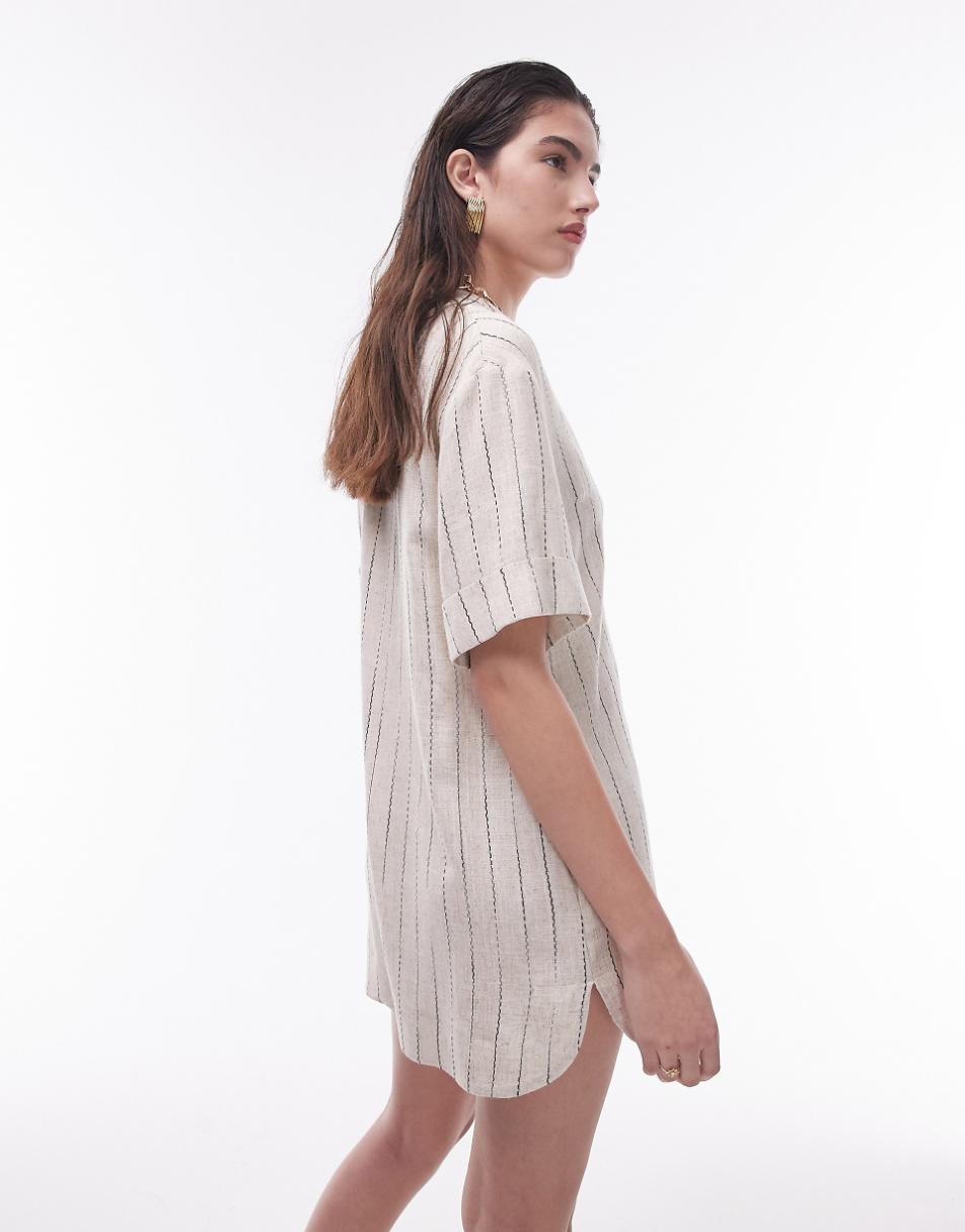 Topshop button down romper in natural stripe