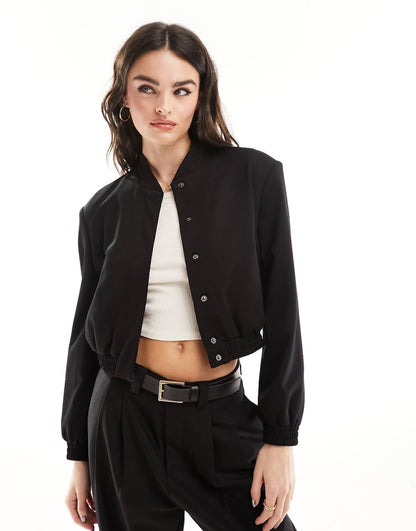 ASOS DESIGN tailored bomber jacket with strong shoulder in black