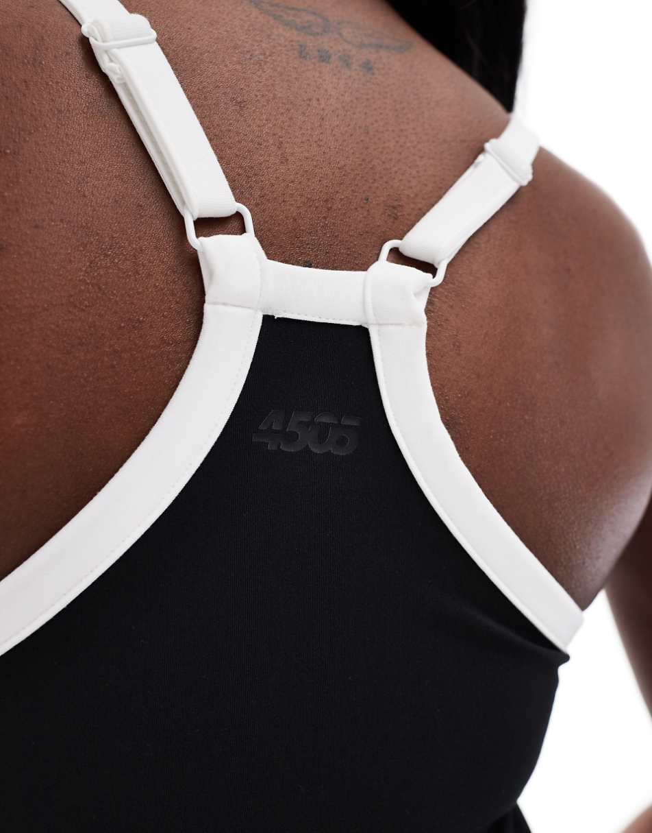 ASOS 4505 Court tennis contrast trim soft touch all in one with inner bra in black