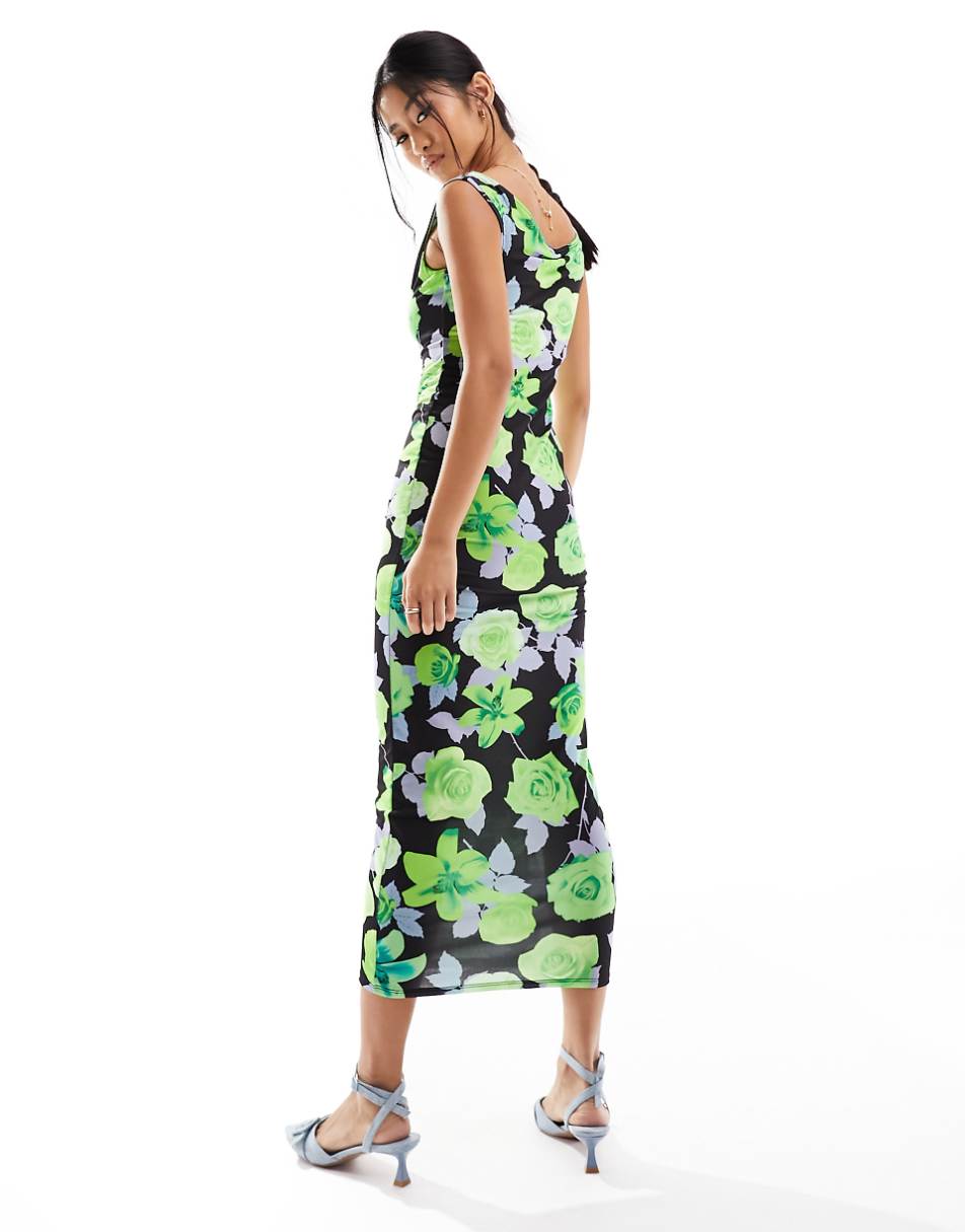 ASOS DESIGN bardot midi dress in bright green floral print