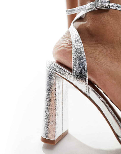ASOS DESIGN Noah barely there block heel sandals in silver