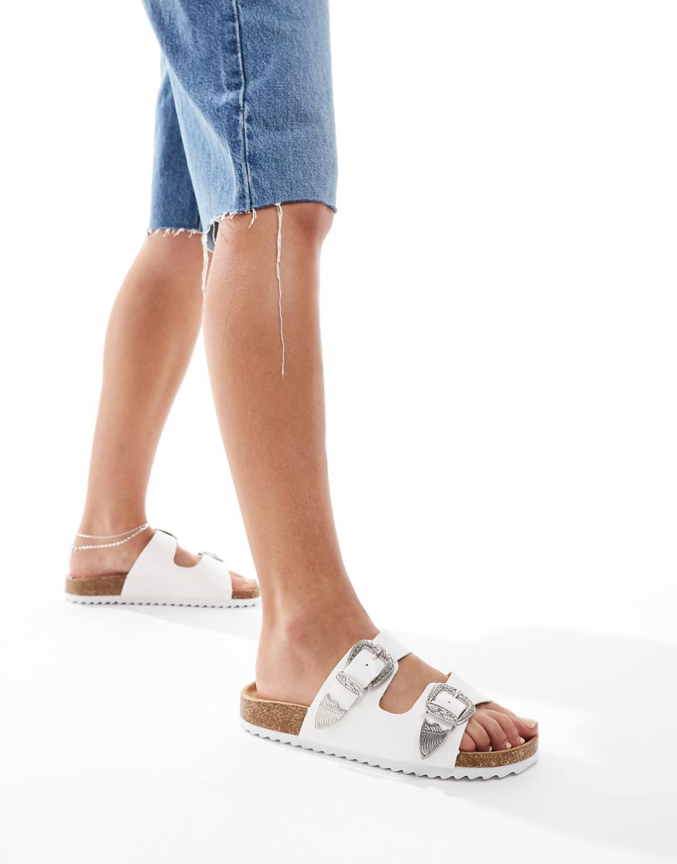 ASOS DESIGN Famous double strap western sandals in white