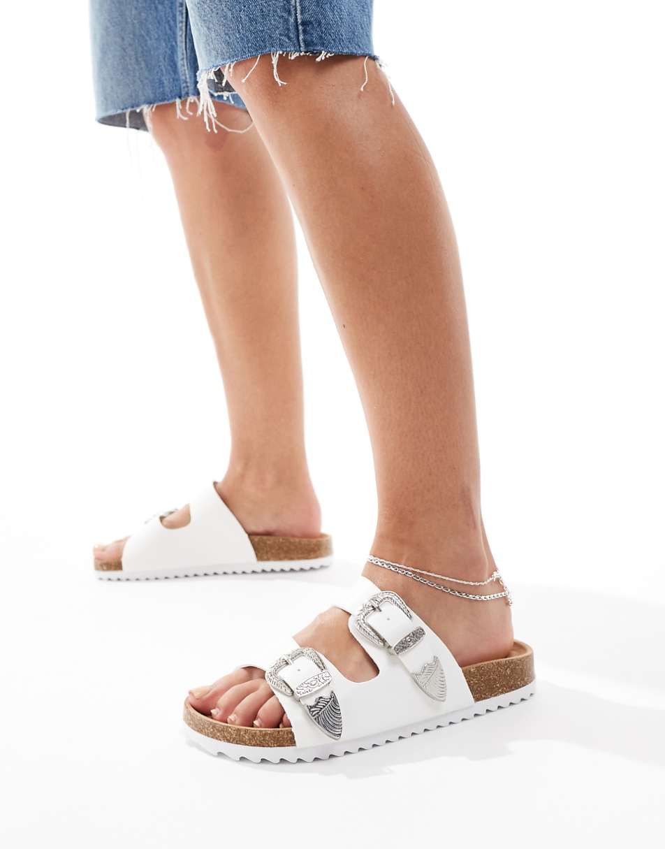 ASOS DESIGN Famous double strap western sandals in white