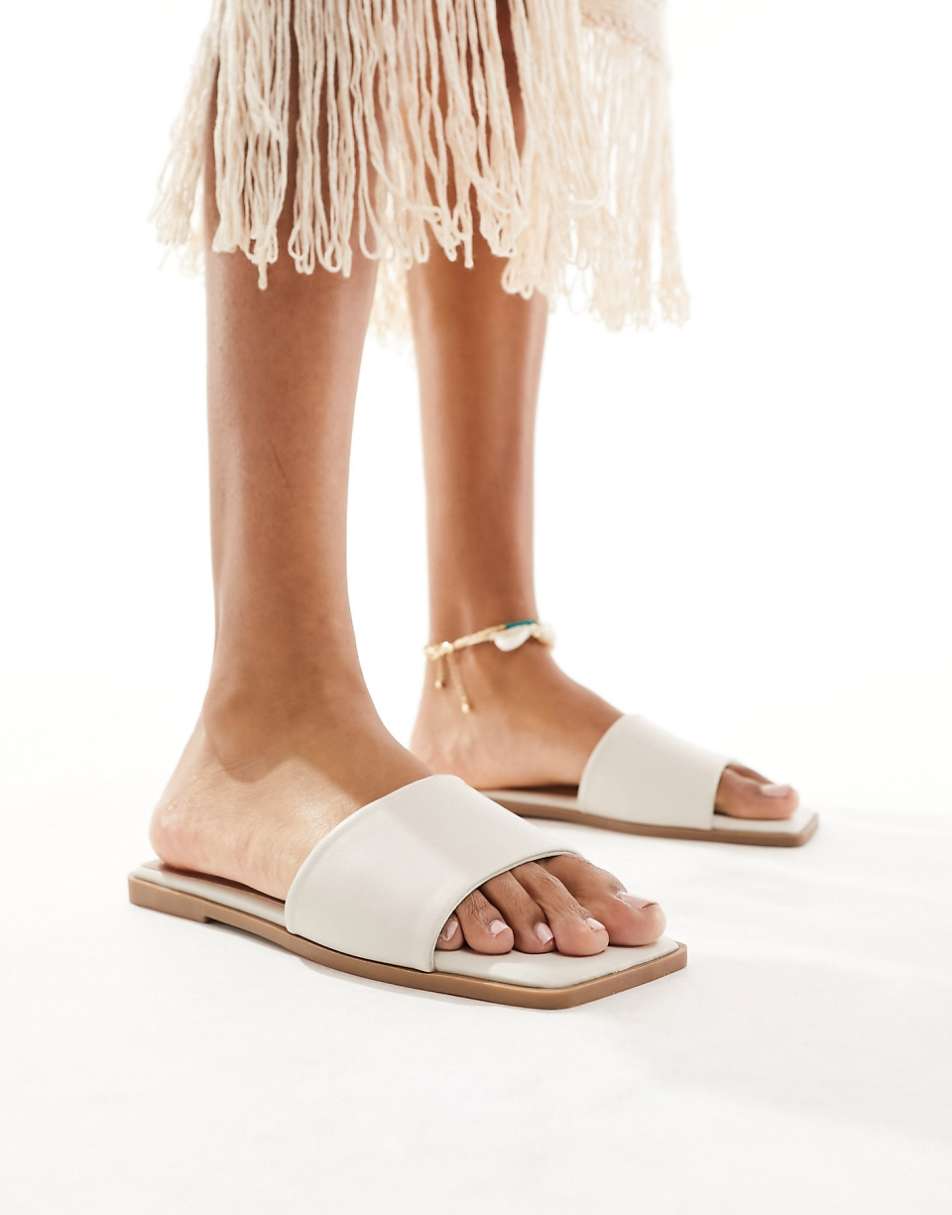 ASOS DESIGN Fig square toe flat sandals in off white