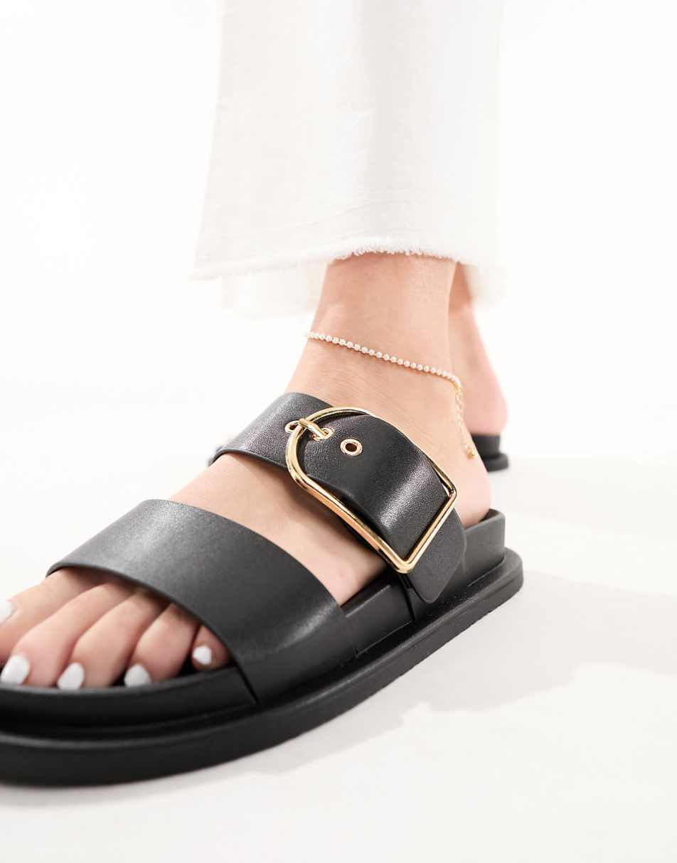 ASOS DESIGN Frozen double strap slider in black