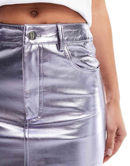 Amy Lynn Milena Lupe Y2K micro mini skirt in metallic ice lilac