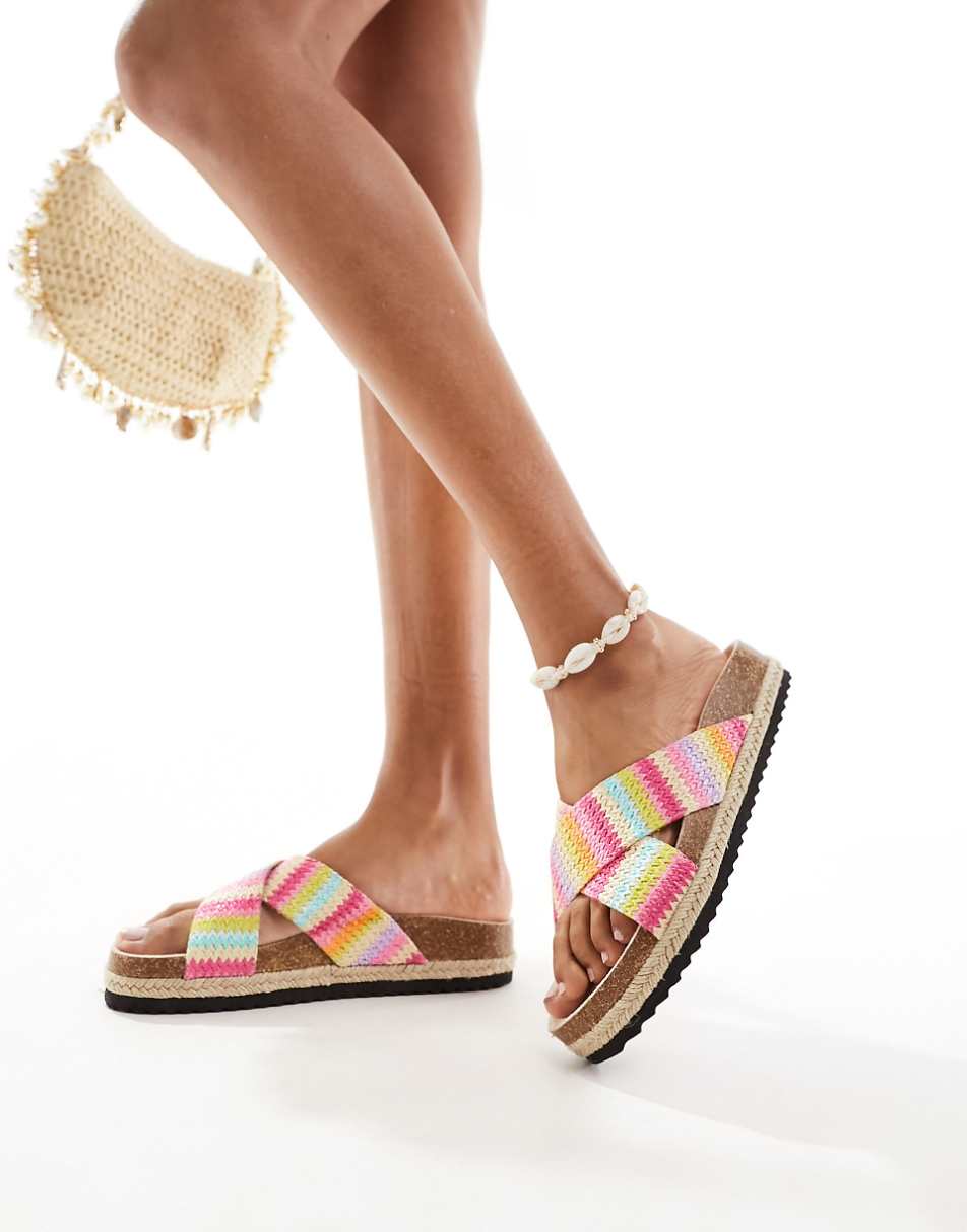 ASOS DESIGN Jessie flatform cross strap espadrille sandals in rainbow